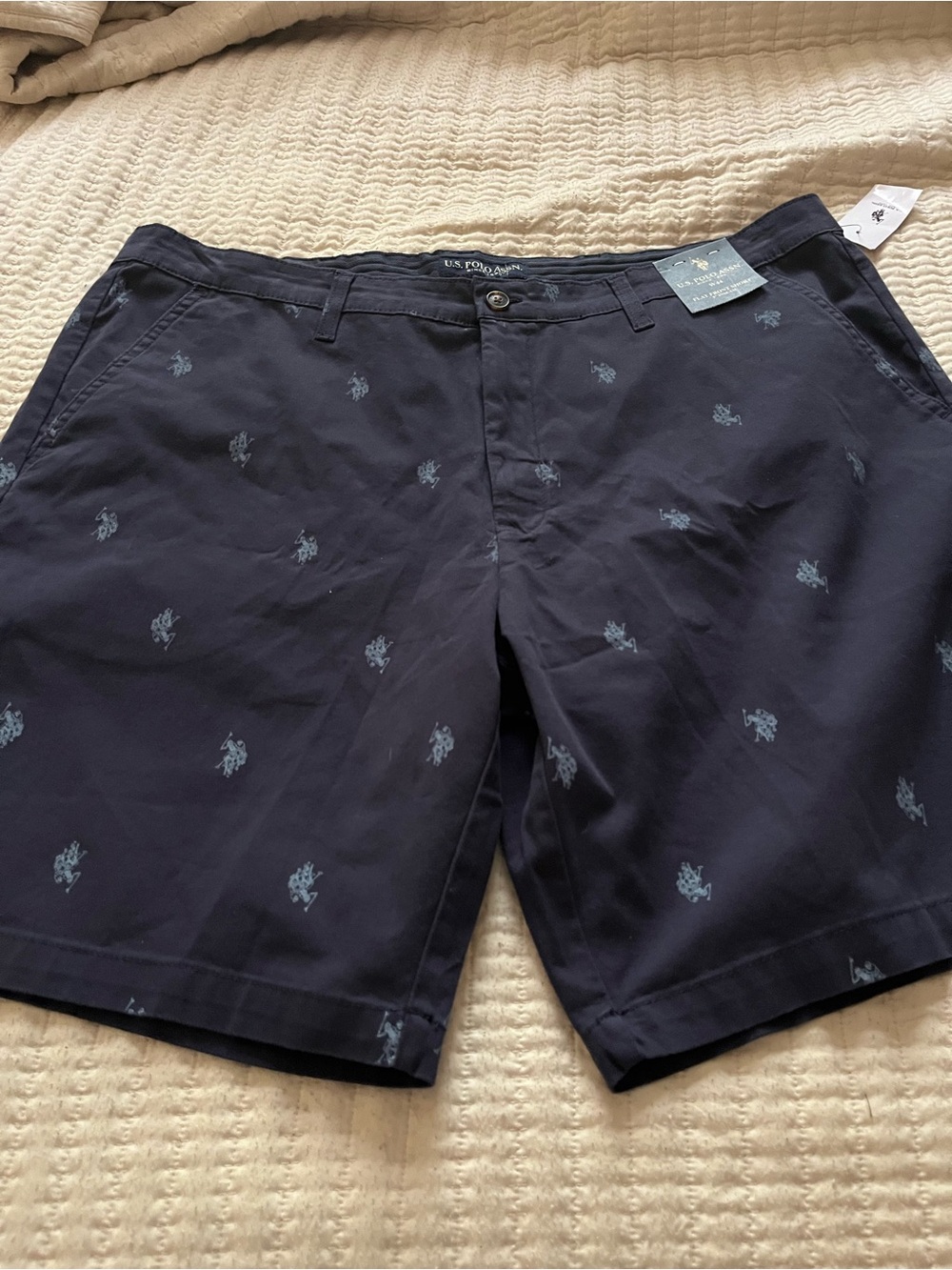 U.S. Polo Assn. Navy Flat-Front Shorts with Light Blue Logo Embroidery